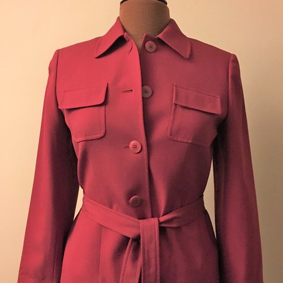ANN TAYLOR LOFT Red 100% Wool Belted Blazer Jacket - Picture 3 of 10